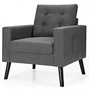 Costway Modern Tufted Accent Chair w/ Rubber Wood Legs-Gray