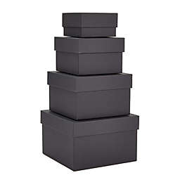 Stockroom Plus Square Paper Nesting Gift Boxes with Lids, 4 Assorted Sizes (Black, 4 Pack)