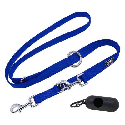 DDOXX Nylon Dog Leash - 6.6 ft, 3-Way Adjustable Leash Dogs - XS (Blue)