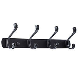 Unique Bargains Wall Mount Coat Hook Rack Hanger with 4 Retro Hooks, Stainless Steel Jackets/Coats/Hats/Scarves Towel Hanger with Screws, Black A, 13.8