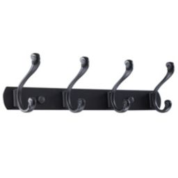 Unique Bargains Wall Mount Coat Hook Rack Hanger with 4 Retro Hooks, Stainless Steel Jackets/Coats/Hats/Scarves Towel Hanger with Screws, Black A, 13.8\