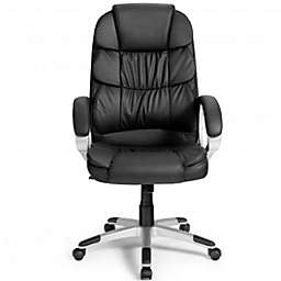 Costway Ergonomic Office High Back Leather Adjustable Chair -Black