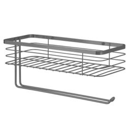 mDesign Metal Wall Mount Paper Towel Holder & Spice Rack Shelf