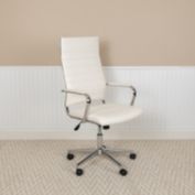 Flash Furniture High Back White LeatherSoft Contemporary Ribbed Executive Swivel Office Chair