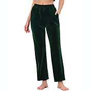 cheibear Women&#39;s Velvet Bottom Lounge Ankle Trousers Pajama Sleepwear Wide Leg Pants X-Large Green