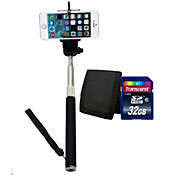 iBower Extendable Handheld Selfie Stick Monopod for Samsung iPhone + 32GB Card
