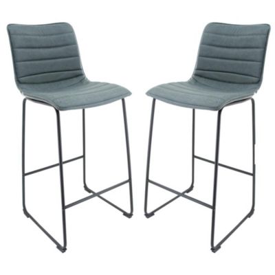 LeisureMod Brooklyn 29.9 Modern Leather Bar Stool With Black Iron Base & Footrest Set of 2