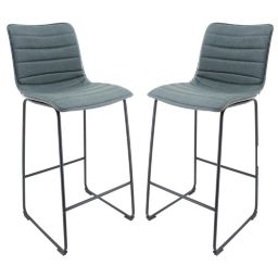 LeisureMod Brooklyn 29.9 Modern Leather Bar Stool With Black Iron Base & Footrest Set of 2