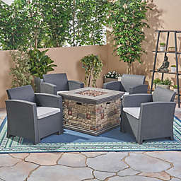 Contemporary Home Living 5-Piece Charcoal Gray Contemporary Outdoor Patio Furniture 4 Seater Chat Set with Fire Pit Set
