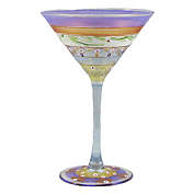 Crafted Creations Set of 2 Purple Mosaic Garland and Stripes Hand Painted Martini Drinking Glasses 7"