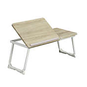HOMY CASA Foldable Bed Tray Portable Laptop Desk for Sofa Writing Breakfast, Oak/White