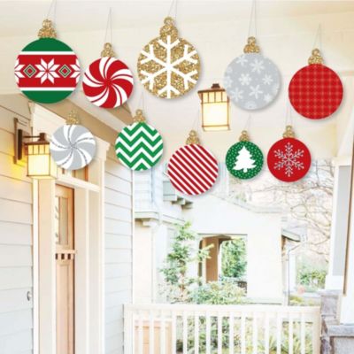 Big Dot of Happiness Hanging Ornaments - Outdoor Holiday and Christmas Hanging Porch & Tree Yard Decorations - 10 Pieces