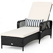 Costway-CA PE Rattan Armrest Chaise Lounge Chair with Adjustable Pillow
