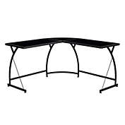 Saltoro Sherpi L Shaped Writing Desk with Glass Top and Curved Metal Frame, Black-