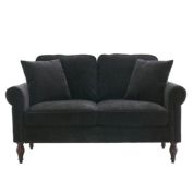 Infinity Merch Two-Seater Sofa with Solid Wood Gourd Foot Curved Armrest in Black