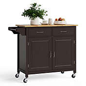 Slickblue Modern Rolling Kitchen Cart Island with Wooden Top-Brown