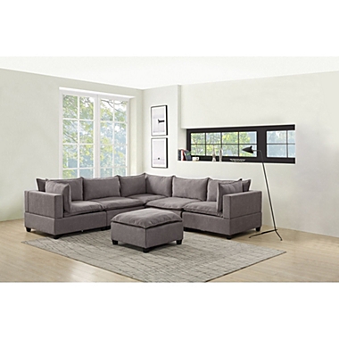Contemporary Home Living Set of 6 Rhino Gray Home Furniture Madison Fabric Modular Sectional Sofa with Ottoman, 10&#39;. View a larger version of this product image.