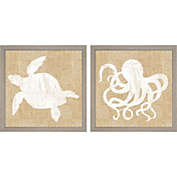 Great Art Now Driftwood Coast White Burlap by Sue Schlabach 13-Inch x 13-Inch Framed Wall Art (Set of 2)