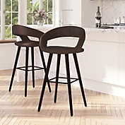 Merrick Lane Plath 29 Inch Cappuccino Brown Wood Ultramodern Bar Counter Stool With Brown Upholstered Seat