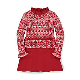 Hope & Henry Girls' Fair Isle Ruffle Edge Sweater Dress (Red Ruffle Kneck, 4)