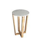 BIDK Home 30" Brown Round Mango Wood and Marble Table