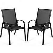Costway 2 Pcs Patio Outdoor Dining Chair with Armrest-Black