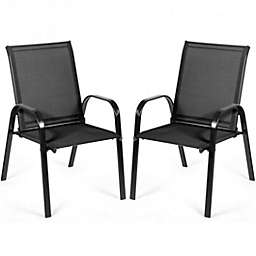 Costway 2 Pcs Patio Outdoor Dining Chair with Armrest-Black