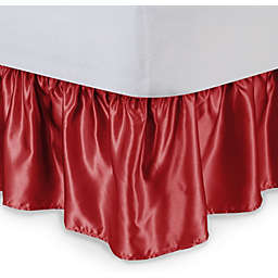 SHOPBEDDING Satin Ruffled Bed Skirt with Platform, Full, Red, 14