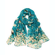 Wrapables Lightweight Vintage Floral Bird Print Long Scarf Wrap / Teal