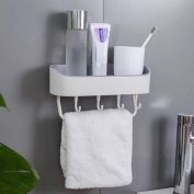 Infinity Merch Multifunctional Storage Shelf with Towel Rack and Hooks in Beige