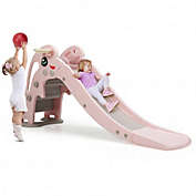 Costway 3-in-1 Kids Climber Slide Play Set  with Basketball Hoop and Ball-Pink