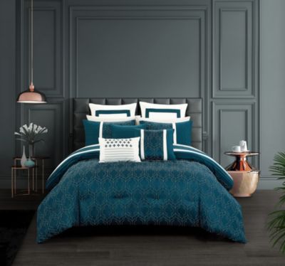 Chic Home Arlow Comforter Set Jacquard Geometric Quilted Pattern Design Bedding Teal Blue, Queen