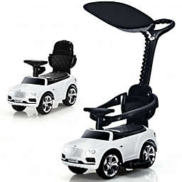Costway 3-in-1 Licensed Bentley Kids Push and Sliding Car with Canopy-White
