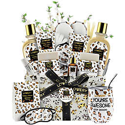 Lovery Home Spa Kit in Honey Almond Scent - Leopard Luxury Gift Basket - 21 pcs