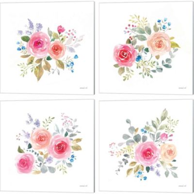 5 Set Floral Canvas Extra Large Pale Pink Rose in Black and White 160 Wide 
