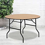 Emma + Oliver 4-Foot Round Wood Folding Banquet Table with Clear Coated Finished Top