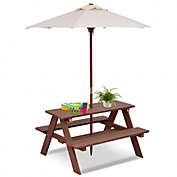 Costway Outdoor 4-Seat Kid&#39;s Picnic Table Bench with Umbrella