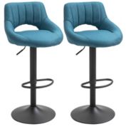 HOMCOM Modern Bar Stools Set of 2 Swivel Bar Height Barstools Chairs with Adjustable Height, Round Heavy Metal Base, and Footrest, Blue