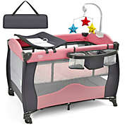 Slickblue 3 in 1 Baby Playard Portable Infant Nursery Center with Music Box-Pink