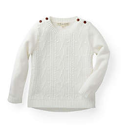 Hope & Henry Girls' Cable Button Sweater (White, 6-12 Months)
