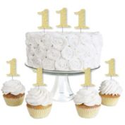 Big Dot of Happiness Gold Glitter 1 - No-Mess Real Gold Glitter Dessert Cupcake Toppers - 1st Birthday Party Clear Treat Picks - Set of 24