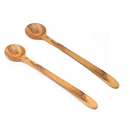 BeldiNest 7-Inch Long Handle Olive wood Smoothie Spoons, Iced Tea Spoon, Coffee Spoon, scooping Ice Cream, Yogurt, and Cocktail Stirring Spoons - Set of 2