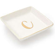 Juvale Letter C Ceramic Trinket Tray, Monogram Initials Jewelry Dish (4 x 4 Inches)