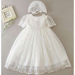 Laurenza's Baby Girls Lace Baptism Dress Christening Gown with Bonnet