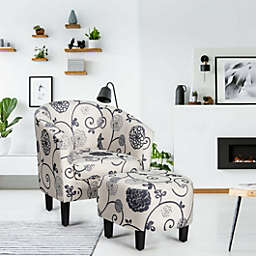 Slickblue Modern Accent Tub Chair and Ottoman Set with Fabric Upholstered-Grey