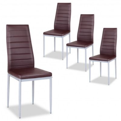 Costway 4 pcs PVC Leather Dining Side Chairs Elegant Design -Coffee