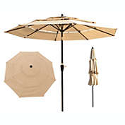 Yeah Depot 9Ft 3-Tiers Outdoor Patio Umbrella with Crank and tilt and Wind Vents for Garden