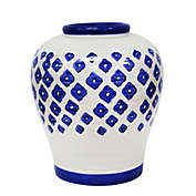 Kingston Living 15.5" White and Blue Geometric Painted Table Vase