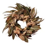Nearly Natural Feather and Berry Artificial Fall Harvest Wreath, 24-Inch