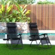 Merrick Lane Set of 2 Black Folding Mesh Upholstered Zero Gravity Chair with Removable Pillow and Cupholder Tray